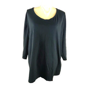 Catherine's Suprema Collection 3/4 Sleeve T Shirt Size 3X Black Scoop Neck